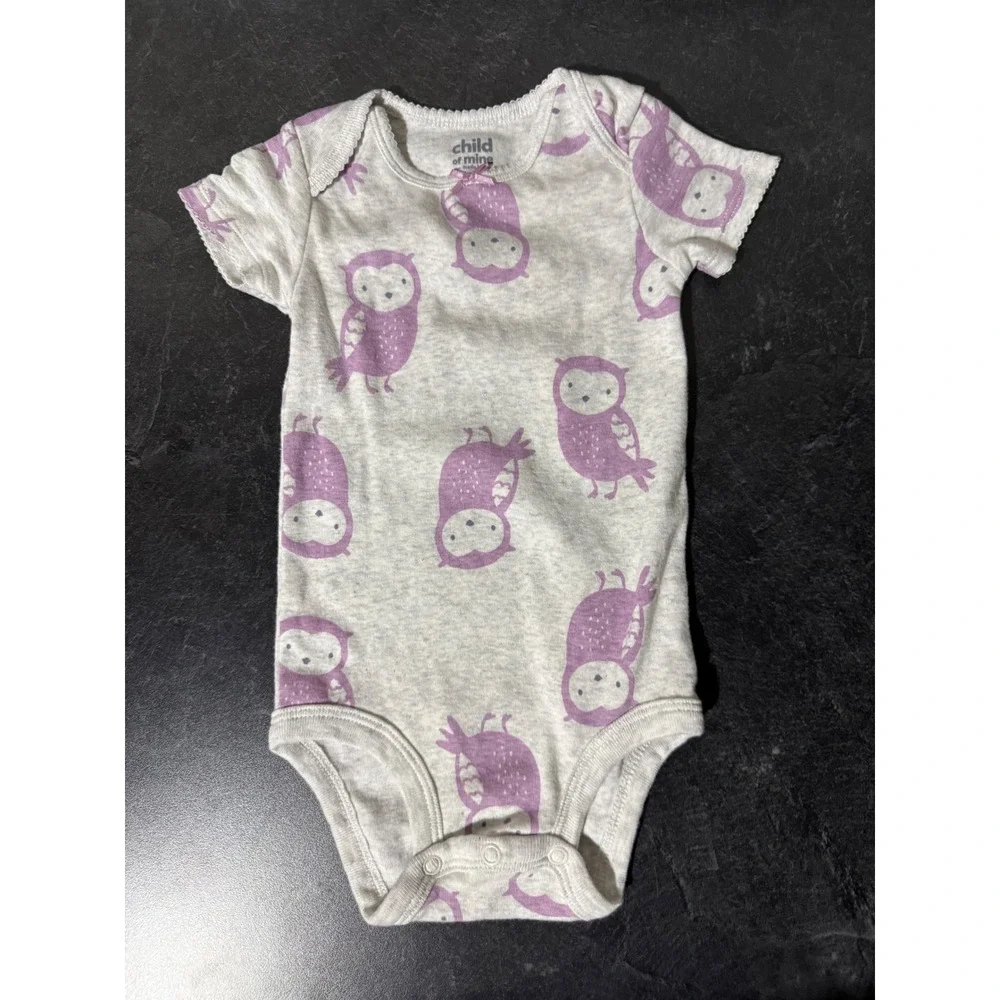Carters Child of Mine Baby Bodysuit Bundle Size 9M Fruit Owl Striped 4 Pack